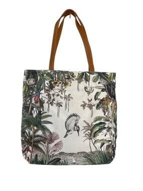 Ubuntu Life Tropical Hummingbird Canvas Tote Leather Straps